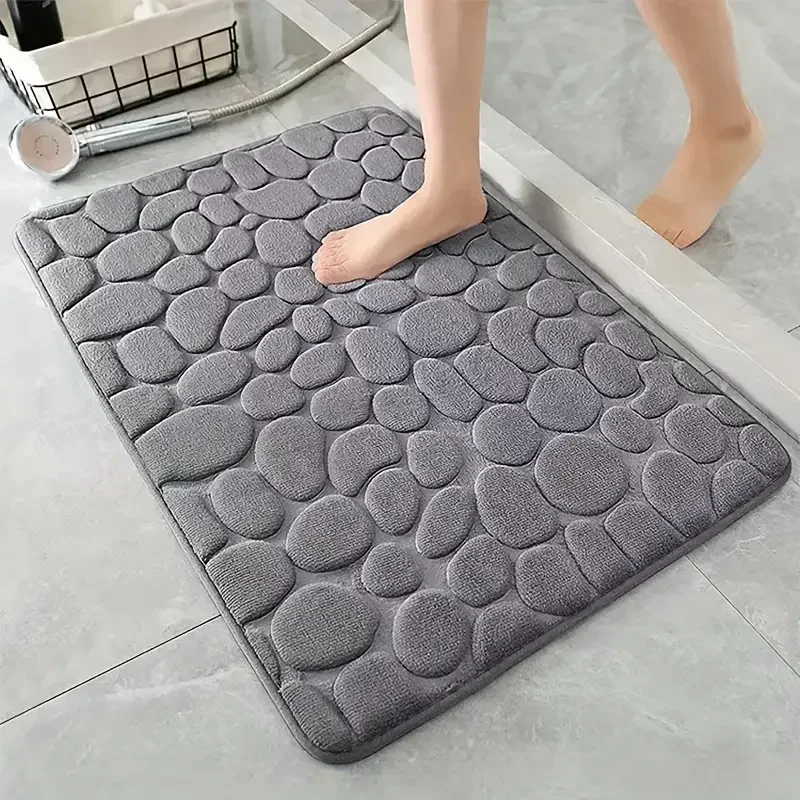 Bamboo Bath Mat - 3D ノンスリップバスルームマット石畳エンボスバスマット吸収性玄関マットカーペットドアフロアマット洗濯機洗い可能速乾性