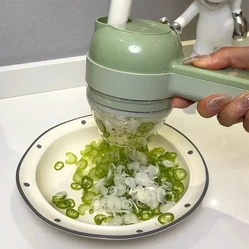 Health Wellness Lifestyle - 電動野菜スライサー、USB充電式、コードレス、ハンディタイプのフードチョッパー、ミンサー、4in1多機能、キッチン用ニンニク潰し器。