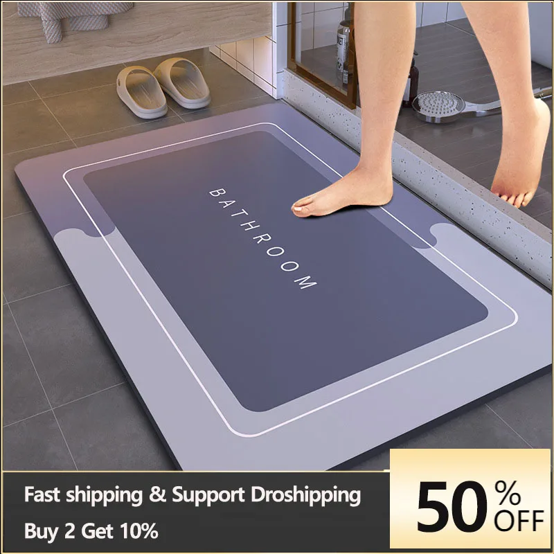 Bamboo Bath Mat - バスマット 超吸収性 滑り止め バスマット 浴室用ラグ 速乾性