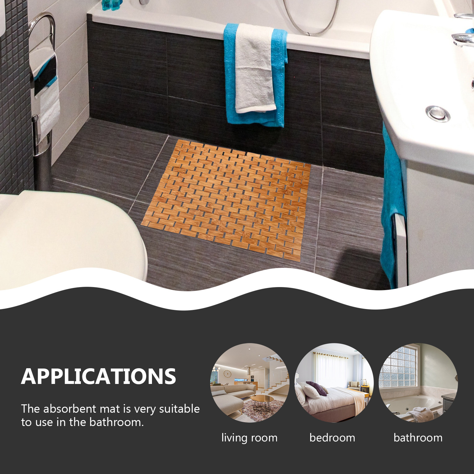 竹製のシャワーマット。滑り止め加工が施されており、浴槽や浴室 - Bamboo Bath Mat のレビューと価格